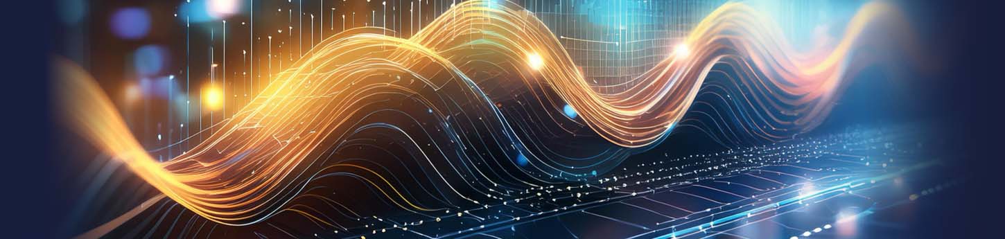 waves made of golden lights going across a shiny background