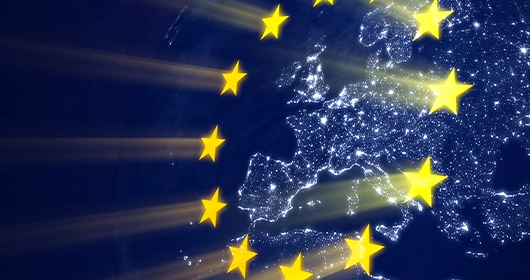 EU flag with the stars glowing
