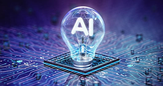 Lightbulb with the filament spelling out AI